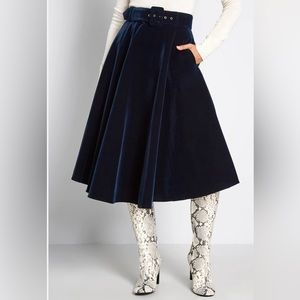ModCloth X Collectif blue velvet swing skirt size 20